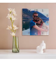 Kişiye Özel Hd Fotoğraf Baskılı 30cm Kare Cam Premier Duvar Saati Hediye Kutusunda