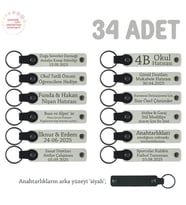 Bebeklere Özel Tüm Kutlamalar İçin İsim Yazılı Anahtarlık, 34' lü Set, Beyaz & Siyah