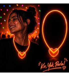 Neon Işıklı Fosforlu Kalp Parti Kolyesi Turuncu Renk