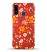 PrinfiFy Samsung Galaxy A20s Uyumlu Lansman Kılıf Çiçek Tasarımlı İçi Kadife Kapak (Kırmızı)