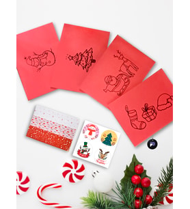 Premium Yılbaşı Tebrik Kartı Zarfı, 4'lü Kırmızı Zarf, Yeniyıl Kartpostal Zarfı, Noel Baskılı Zarf