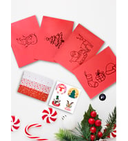 Premium Yılbaşı Tebrik Kartı Zarfı, 4'lü Kırmızı Zarf, Yeniyıl Kartpostal Zarfı, Noel Baskılı Zarf