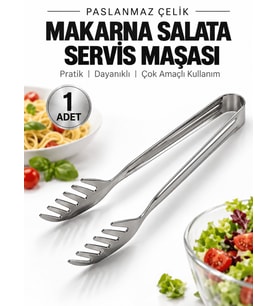 Beylini Paslanmaz Çelik Makarna Maşası 22 CM Salata Servis Maşası Metal Spagetti Mutfak Maşası