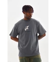 Erkek Baskılı T-Shirt Kısa Kol Bisiklet Yaka Rahat Kalıp Tişört - Füme
