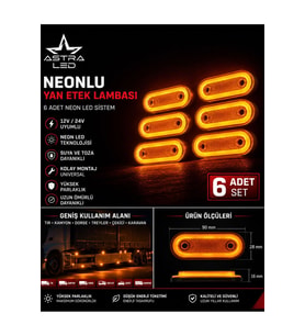 6 Adet Neon LED Yan Etek Lambası 12V/24V Turuncu Pozisyon Lambası Tır Kamyon Dorse Treyler Universal