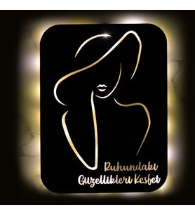 Lucenda Led Işıklı Kişiselleştirilebilir Kadın Temalı Tablo Fragile Dekoratif Gece Lambası (Sarı)
