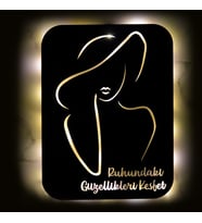 Lucenda Led Işıklı Kişiselleştirilebilir Kadın Temalı Tablo Fragile Dekoratif Gece Lambası (Sarı)