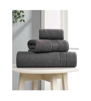 3 lü Banyo Havlusu Seti Pamuklu Ritim Antrasit