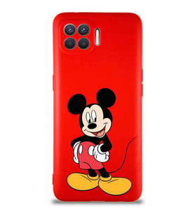 Oppo Reno 4 Lite Soft Premier Kapak Mickey Mouse-E Tasarımlı Silikon Kılıf - Kırmızı (Şeffaf)