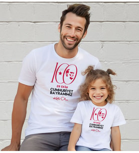 BK Gift 29 Ekim Tasarımlı 2’li Baba-Kız Beyaz Tişört-7, 29 Ekim Hediyesi, Trend Tişört, 100.Yıl Hediyesi