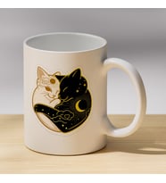 Yin Yang Kediler Baskılı Porselen Kupa - Kedi Severlere Hediye Kahve Kupası