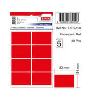 Tanex Flo Kırmızı 34 x 52 MM Ofis Etiketi 5 Yaprak (10 Lu Paket) (Karışık)