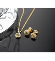 925 Ayar Gümüş Ağustos Ayı Doğum Taşı ( Peridot ) Kolye - Küpe Seti