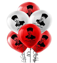 Balon Atatürk Portreli Balon Kırmızı Beyaz - 10 adet