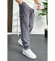 Erkek Baggy Kalıp Kargo Cepli Pantolon Füme Edw131