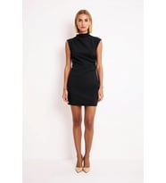 Kadın Kolsuz Dik Yaka Bodycon Mini Elbise Esnek Dokuma Astarsız Konforlu Kesim Günlük Rahat Modern