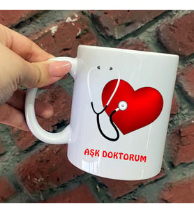 Size Özel Aşk Doktorum Seramik Baskılı Kupa Bardaklar
