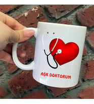 Size Özel Aşk Doktorum Seramik Baskılı Kupa Bardaklar