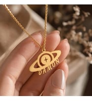 Kişiye Özel Tasarım Satürn Model İsim Kolye 925K Gümüş (Gold)