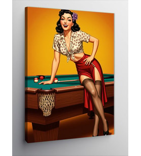 Kanvas Tablo Retro Kadın ve Bilardo