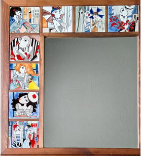 El boyama çini ayna "Modern kızlar desenli"