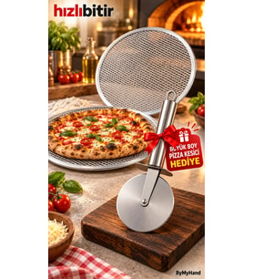 ByMyHand Metal Sanayi Tipi Profesyonel Pizza Tepsisi 2'li Set 28 32 Cm Pizza Kesici Hediyeli Büyük B