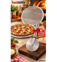 ByMyHand Metal Sanayi Tipi Profesyonel Pizza Tepsisi 2'li Set 28 32 Cm Pizza Kesici Hediyeli Büyük B