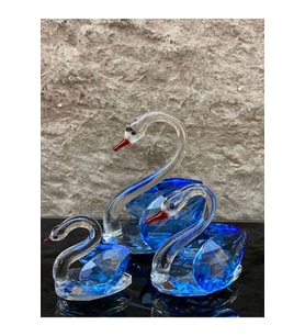 Dekoratif Kristal Cam Üçlü Kuğu Mavi