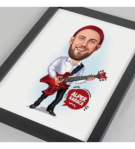Kişiye Özel Gitarist Erkek Karikatürlü Resim Çerçevesi