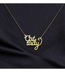 Kişiye Özel Cat Lady Kedi Detaylı Kedi Hanım Kolye 925K Gümüş (Gold)