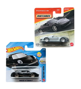 2 Araç Set - Hot Wheels Porsche 911 Carrera T - Siyah & Matchbox Porsche 911 Carrera Cabriolet - Gri - JJK80 - HHV28
