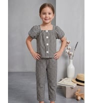 Kız Çocuk Piti Kare Detaylı Pantolon Bluz Takım - 2-3 YAŞ / SİYAH