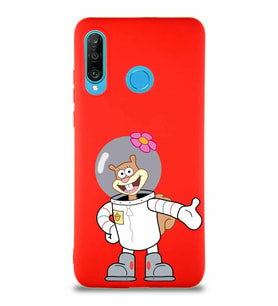 Huawei P30 Lite Soft Premier Kapak Sandy Tasarımlı Silikon Kılıf - Kırmızı (Şeffaf)