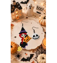 Miyuki Boncuk El Yapımı Sevimli Cadı Kurukafa Küpe Halloween Cadılar Bayramı
