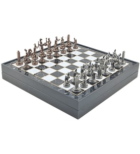 GiftHome Orta Boy Metal YUNAN MİTOLOJİSİ Satranç Tk. Antik ve Mermer Desenli Sandıklı MDF Tahtası(36X36 cm.)