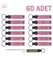 Pembe & Gri, Toplu Öğretmen Hediyesi Olarak Tasarlanmış, 60'lı Set, Kişiye Özel Yazılı Anahtarlık