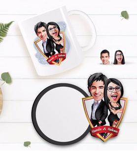 BK Gift Kişiye Özel Sevgililer Karikatürlü Beyaz Kupa ve Ahşap Bardak Altlığı Hediye Seti-6