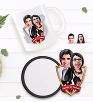 BK Gift Kişiye Özel Sevgililer Karikatürlü Beyaz Kupa ve Ahşap Bardak Altlığı Hediye Seti-6