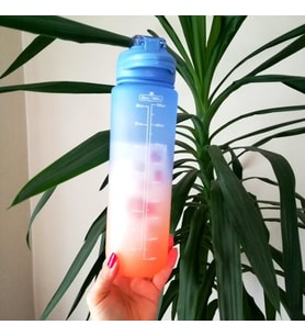 1 Litre Mavi Kapaklı Motivasyonlu Tritan  Spor Salonu Şişesi Su Matarası