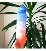 1 Litre Mavi Kapaklı Motivasyonlu Tritan  Spor Salonu Şişesi Su Matarası