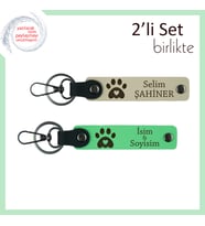 Köpeğinizin İsmine Özel Yazılı Anahtarlık, Kalpli Pati Figürlü 2'li Set, Sütlü Kahve-Fıstık Yeşil