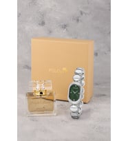 Polo Air Oval Kasa Kadın Kol Saati 55 ml Parfüm Hediyelik Kutusunda Set Gümüş Yeşil Renk ST-2198S3
