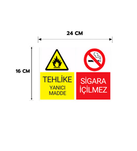 6 Adet Tehlikeli Alan Yanıcı Madde Sigara İçilmez Kişiselleştirilebilir Sticker, 16x24, 20x30 (A4), 30x42 (A3) Cm Boyut Seçeneklerinde Folyo Baskı Sticker