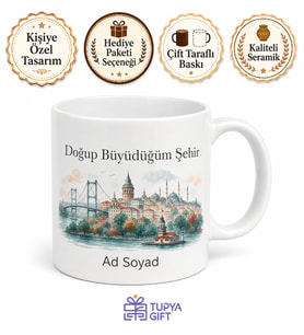 Doğup Büyüdüğüm Şehir Temalı Kupa Bardak Özel Tasarım Hediye