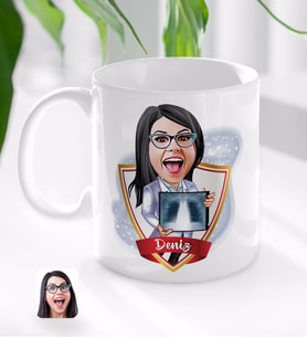 BK Gift Kişiye Özel İsimli Kadın Radyolojist Karikatürlü Beyaz Kupa Bardak-1
