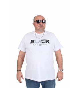 Starbattal Erkek Büyük Beden Sıfır Yaka Tişört Black 25176 BEYAZ