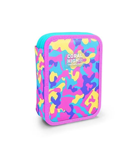 CORAL HIGH KIDS 31101 PEMBE SARI LAVANTA KAMUFLAJ DESENLİ ÇİFT KATLI KALEM ÇANTASI