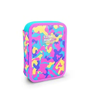 CORAL HIGH KIDS 31101 PEMBE SARI LAVANTA KAMUFLAJ DESENLİ ÇİFT KATLI KALEM ÇANTASI