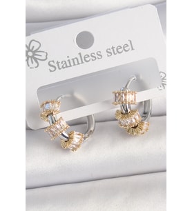 Pirinç Gümüş Renk Halka Gold Zirkon Taşlı Model Kadın Küpe