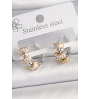 Pirinç Gümüş Renk Halka Gold Zirkon Taşlı Model Kadın Küpe